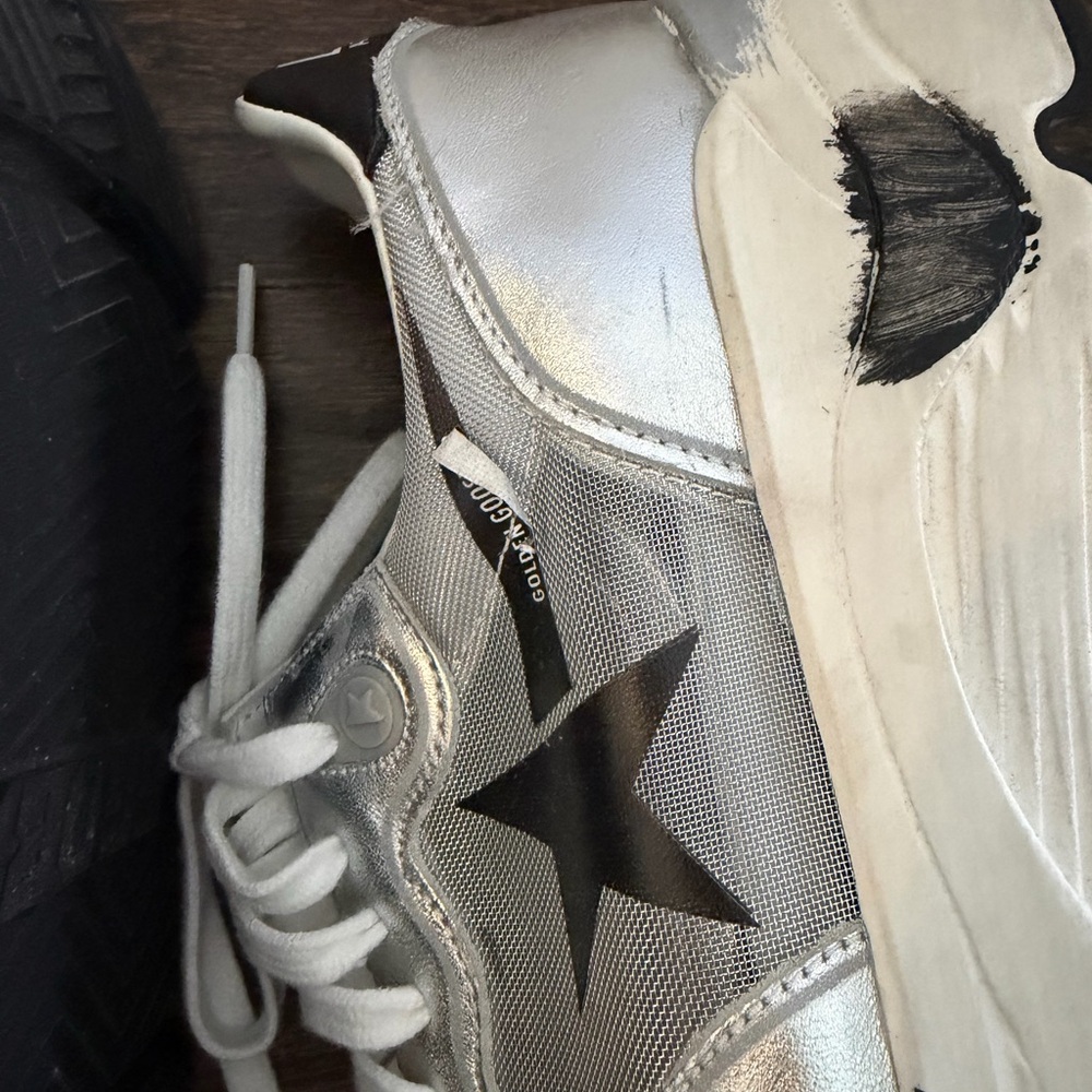 Golden Goose White Silver Gray Running Sneakers - Picture 5 of 7